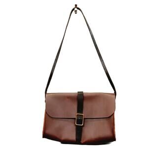 Brown Leather Box Purse Two Tone Black Strap Stiff Cowhide Crossbody Messenger